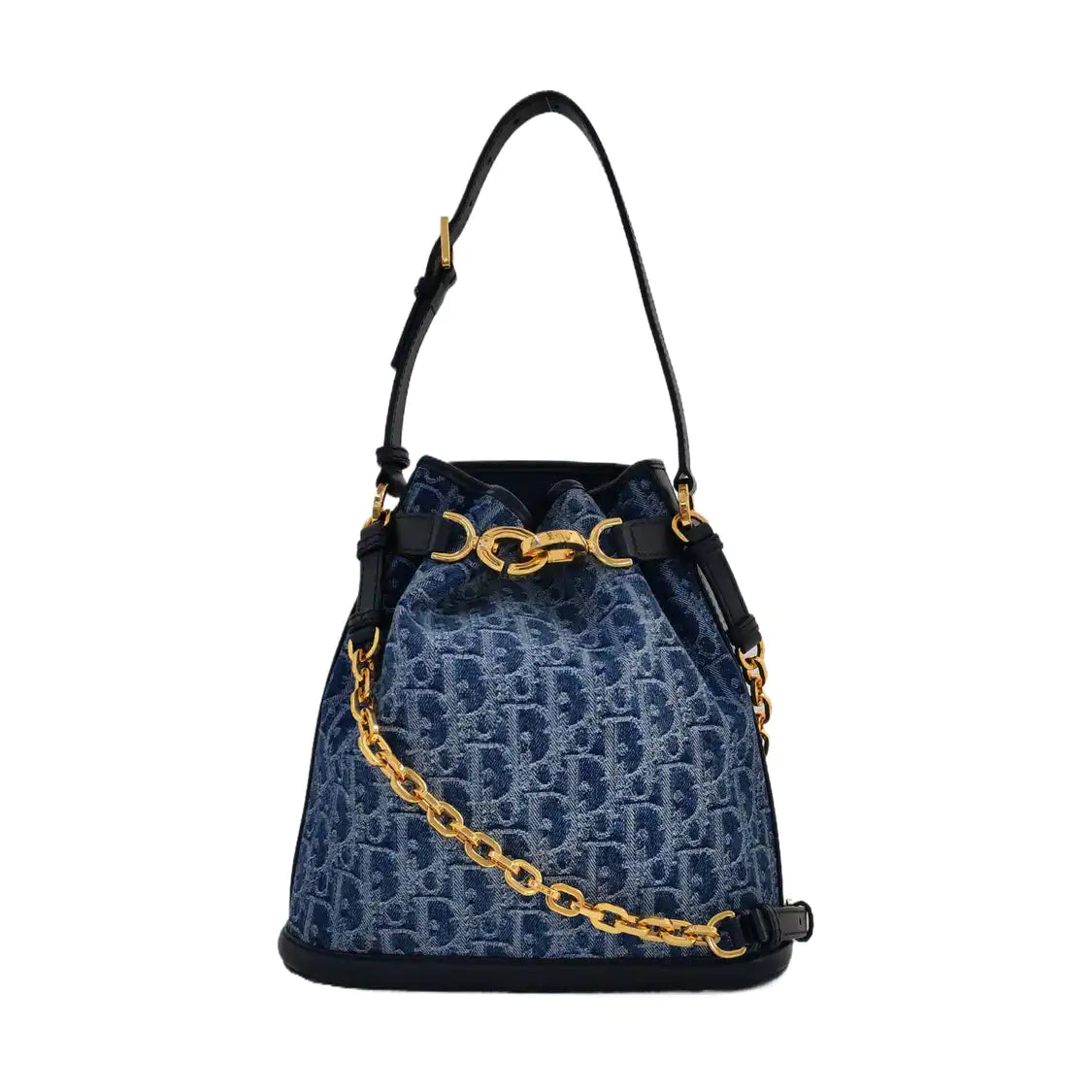 DIOR C'Est Dior Medium Blue Denim Monogram Crossbody Shoulder Bag with Detachable Strap and Golden Hardware, 2 Straps-(SKU)-971136848