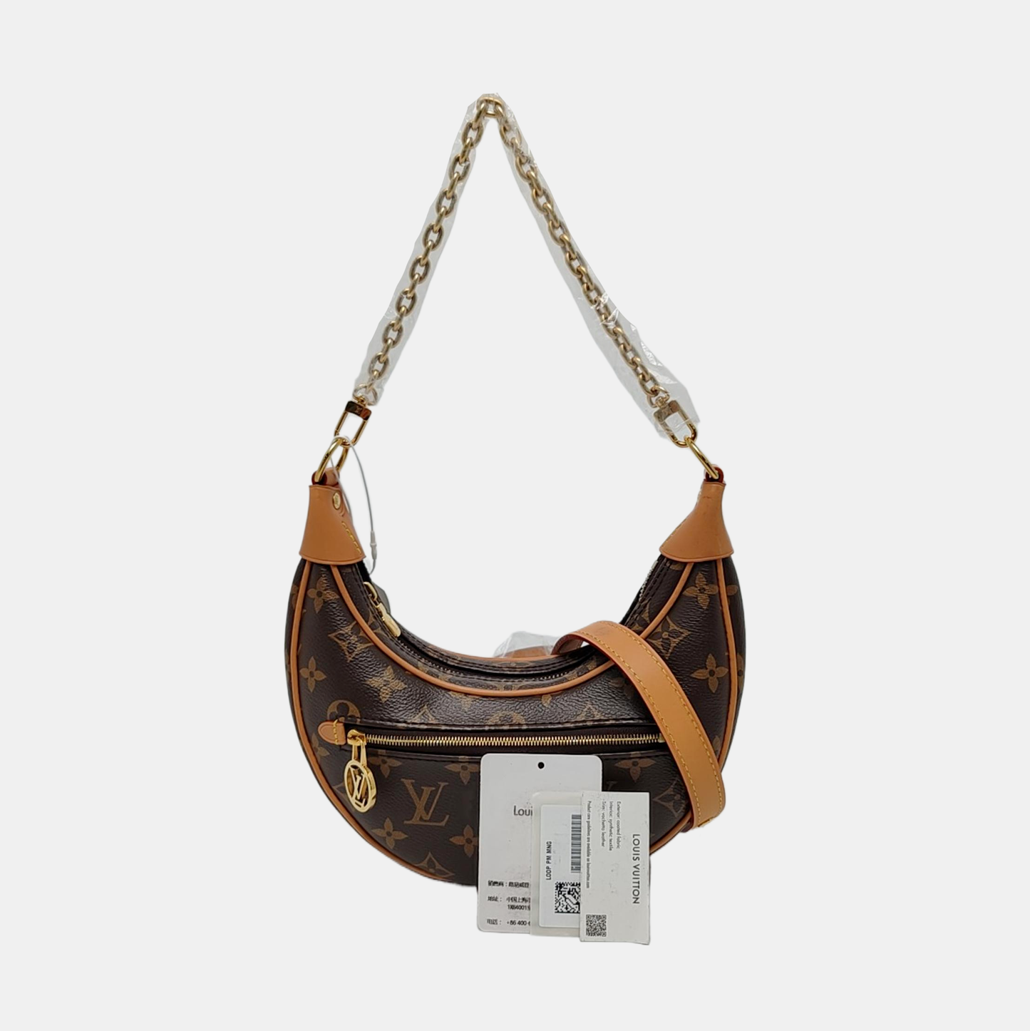 LOUIS VUITTON LOOP Brown Coated Canvas Monogram Pea Pod Bag with Shoulder Strap, Gold Hardware, 2 Removable Shoulder Straps-(SKU)-960936735