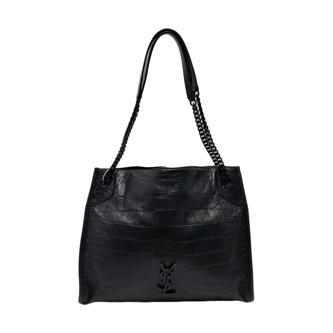 YSL NIKI Black Leather Crocodile-Print Single-Shoulder Bag with Palladium Hardware-(SKU)-971106402