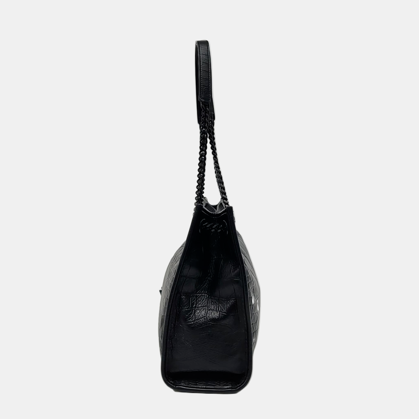 YSL NIKI Black Leather Crocodile-Print Single-Shoulder Bag with Palladium Hardware-(SKU)-971106402