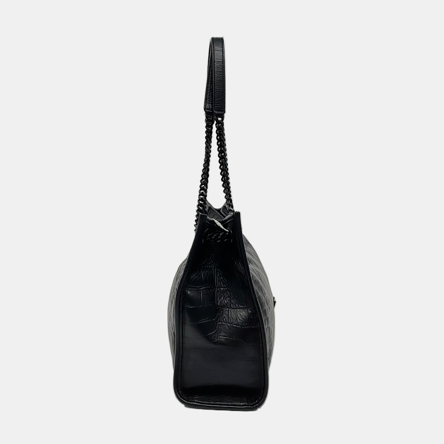 YSL NIKI Black Leather Crocodile-Print Single-Shoulder Bag with Palladium Hardware-(SKU)-971106402