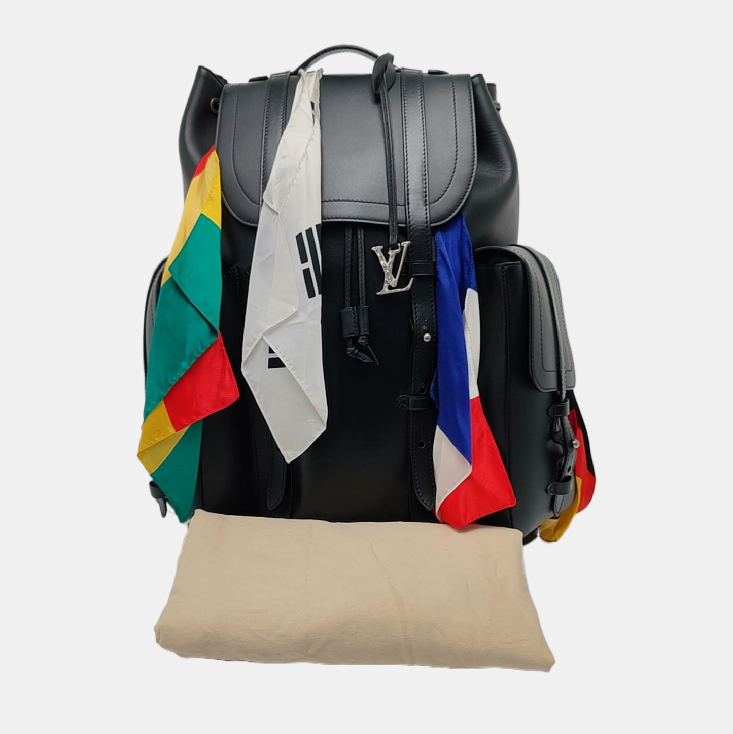LOUIS VUITTON CHRISTOPHER Large Black Leather Backpack Tote Bag Black Hardware-(SKU)-971075837