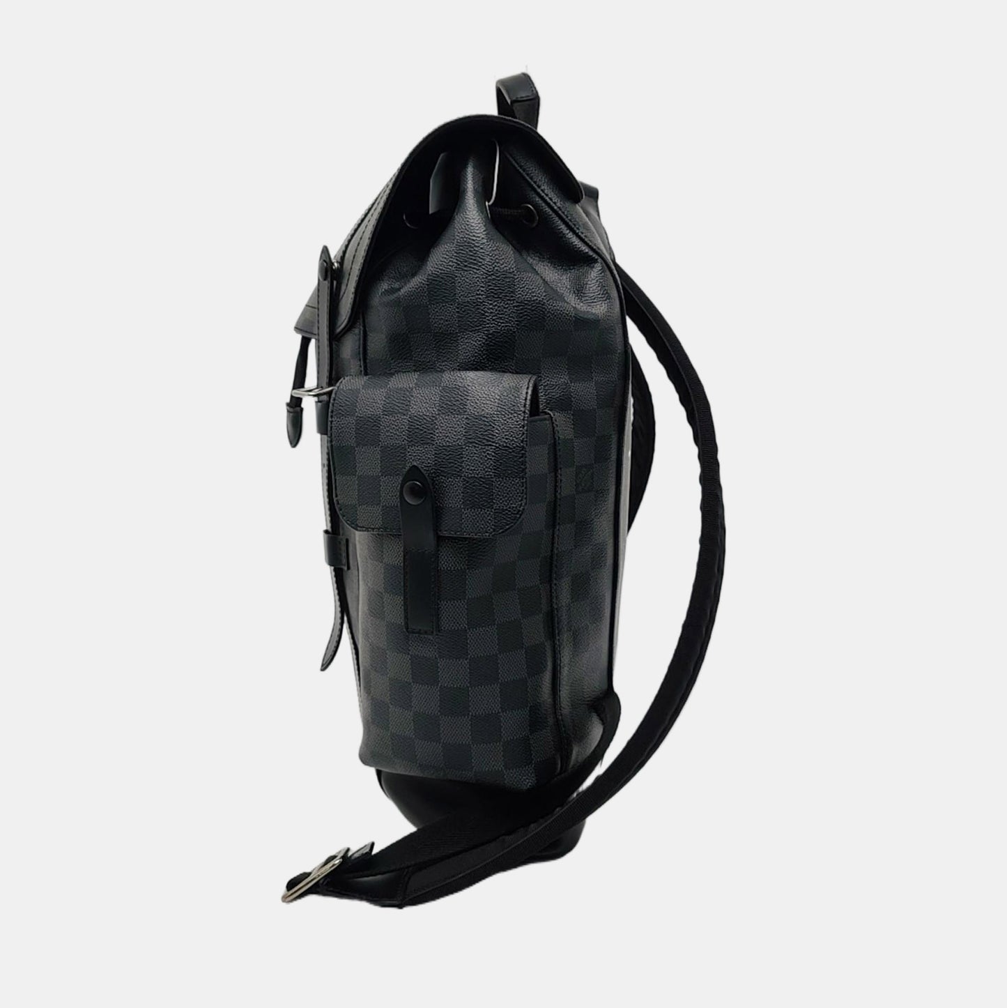 LOUIS VUITTON CHRISTOPHER Medium Grey Coated Canvas Checkerboard Backpack Tote Bag with Silver Hardware-(SKU)-969278949
