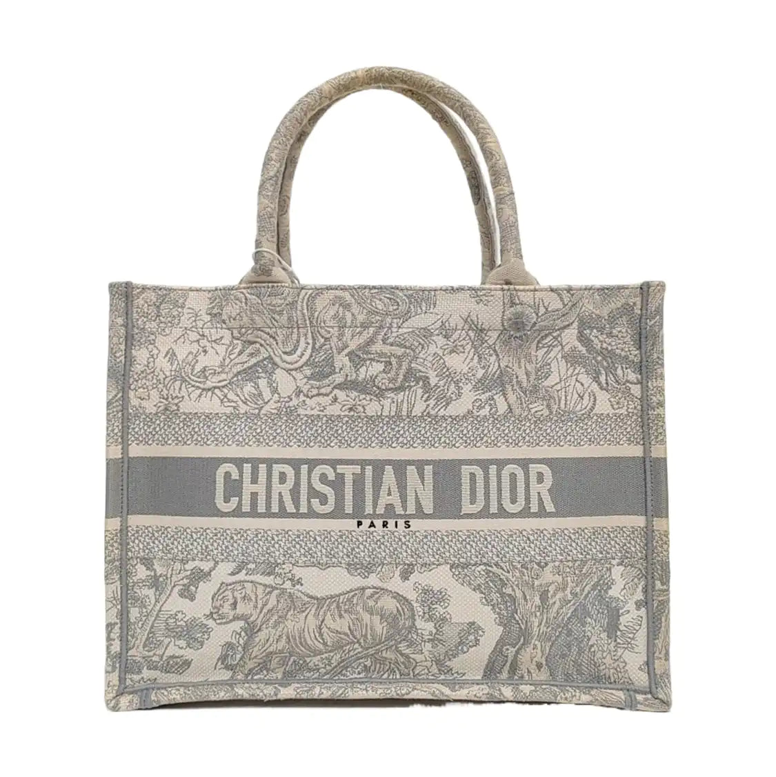 DIOR Book Tote Medium Grey Canvas Embroidered Handbag-(SKU)-971117426