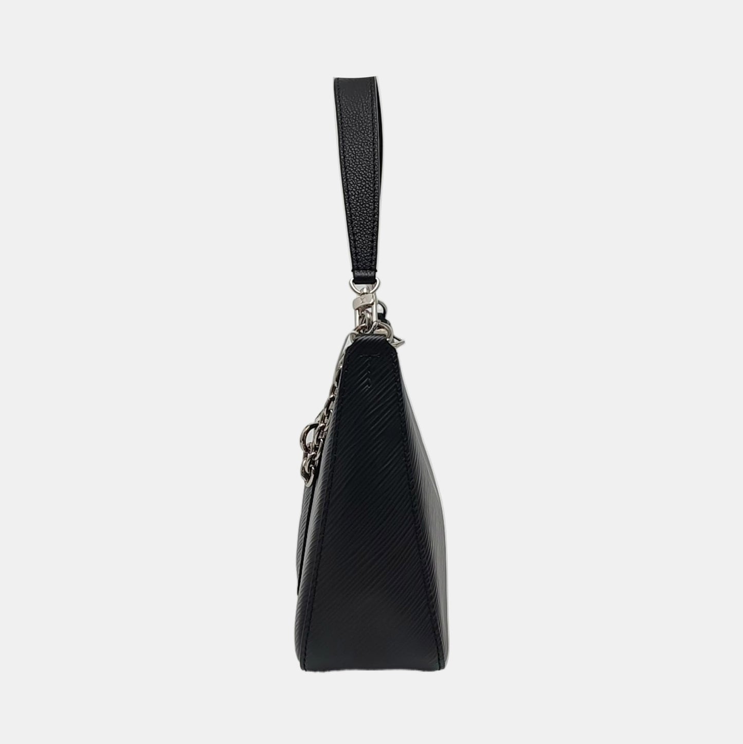 LOUIS VUITTON MARELLE Black EPI Leather Water Ripple Shoulder Bag with Shoulder Strap and Handle, Silver Hardware, Detachable Strap-(SKU)-933629695