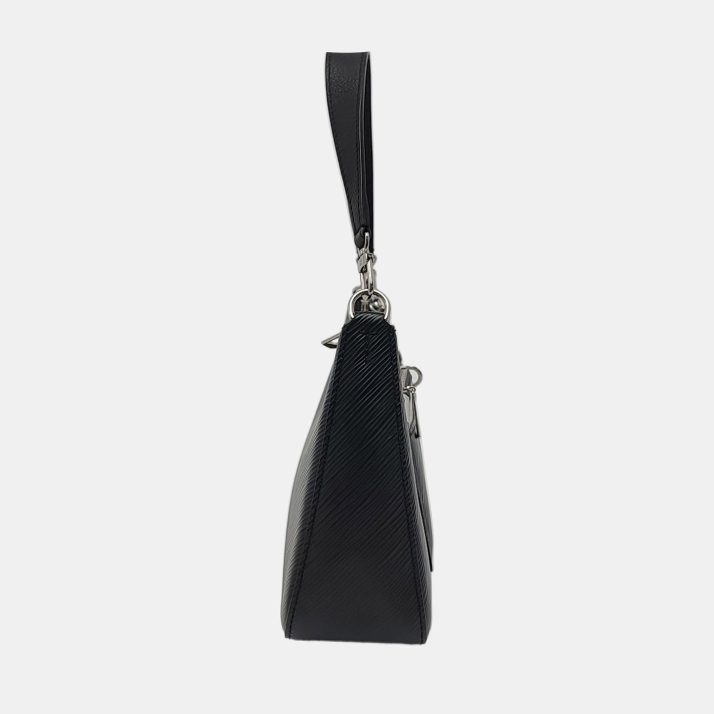 LOUIS VUITTON MARELLE Black EPI Leather Water Ripple Shoulder Bag with Shoulder Strap and Handle, Silver Hardware, Detachable Strap-(SKU)-933629695