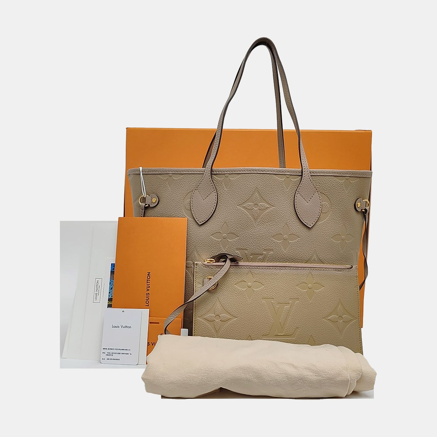LOUIS VUITTON NEVERFULL Medium Grey Leather Damier Canvas Shopping Bag Crossbody Shoulder Bag Golden Hardware Pockets Complete Accessories-(SKU)-959280840