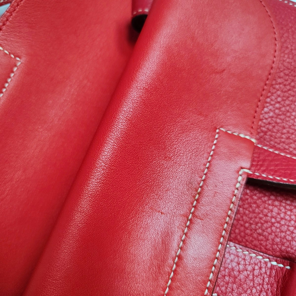 HERMÈS Halzan 31 Chili Red Clemence Leather Crossbody Bag Shoulder Bag Handbag Silver Hardware C Engraving-(SKU)-971168672