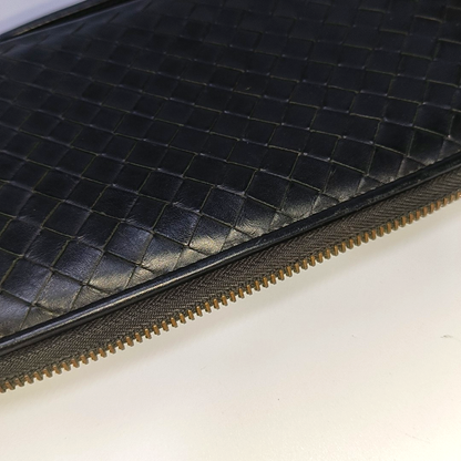 BOTTEGA VENETA Black Cowhide Woven Wallet Black hardware-(SKU)-932935096