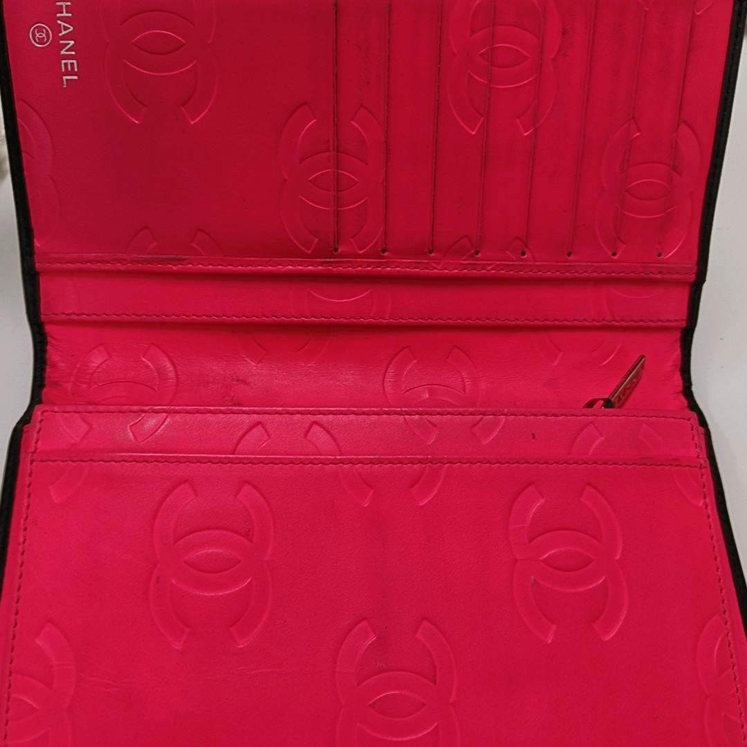 CHANEL CAMBON Black Cowhide Quilted Texture Wallet Silver Hardware 14nan-(SKU)-955276359