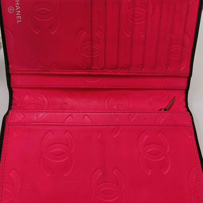 CHANEL CAMBON Black Cowhide Quilted Texture Wallet Silver Hardware 14nan-(SKU)-955276359