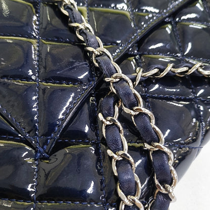 CHANEL CLASSIC FLAP Deep Blue Patent Leather Quilted Bag with Silver Hardware, 19-(SKU)-966563538