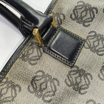 LOEWE Tote bag Gray Coated Canvas Monogram Floral Print Handbag Golden hardware-(SKU)-946029178