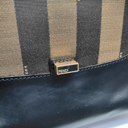 FENDI Silvana Black Leather Single Shoulder Bag Crossbody Bag Handbag Golden Silver Hardware Removable shoulder strap-(SKU)-946084214