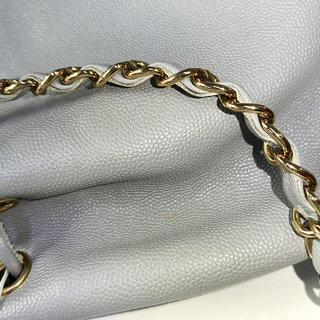 CHANEL DEAUVILLE DRAWSTRING BUCKET Medium Grey Grained Leather Drawstring Bucket Bag Crossbody Bag Single Shoulder Bag Golden Hardware 29cm-(SKU)-951664392