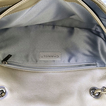 CHANEL WILD STITCH Grey Calfskin Quilted Shoulder Bag, Crossbody Bag with Silver Hardware, 15 compartments-(SKU)-966814468