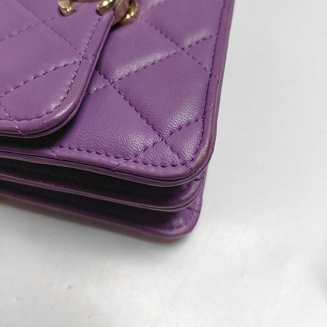 CHANEL TWO TONE CHAIN HANDLE Purple Calfskin Quilted Chain Handle Crossbody Shoulder Bag Gold Hardware 32 Opening-(SKU)-970183733
