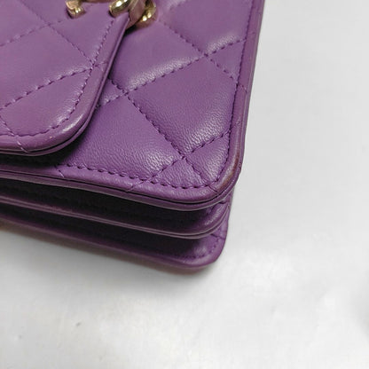CHANEL TWO TONE CHAIN HANDLE Purple Calfskin Quilted Chain Handle Crossbody Shoulder Bag Gold Hardware 32 Opening-(SKU)-970183733