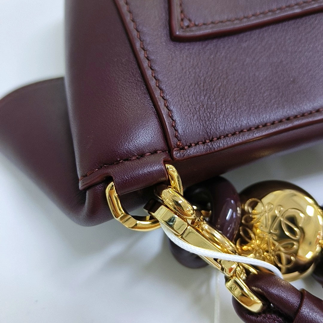 LOEWE Ola Medium Size Burgundy Calf Leather Single Shoulder Bag Golden Hardware Detachable Strap-(SKU)-967585188