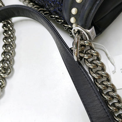 CHANEL BOY CHANEL Small Size Black Fabric Quilted Four Shoulder Bag, Crossbody Bag with Detachable Strap-(SKU)-967025259