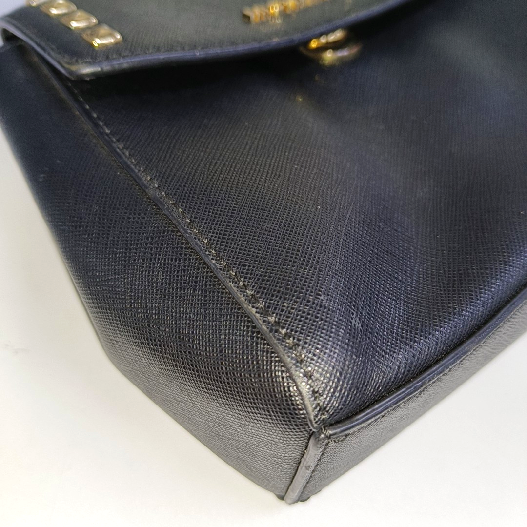 MICHAEL KORS Black Leather Embossed Studs Single Shoulder Bag Crossbody Bag Handbag Golden hardware Removable shoulder strap-(SKU)-933988480