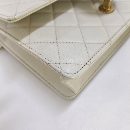 CHANEL CLASSIC VERTICAL PEARL White Lamb Leather Quilted Crossbody Bag Single Shoulder Bag Detachable Strap-(SKU)-960511595