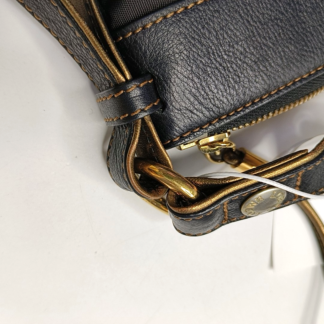LOEWE Black Canvas Single Shoulder Bag Crossbody Bag Silver Hardware-(SKU)-943657532