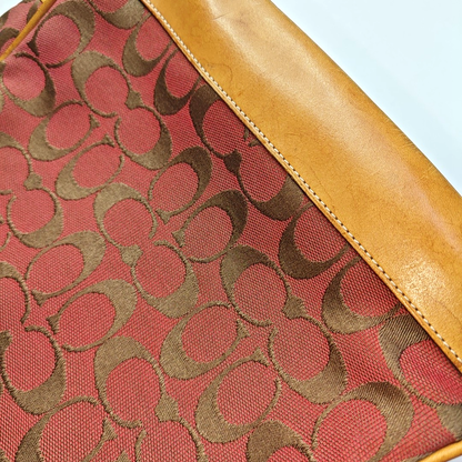 COACH Tote bag Red Canvas Monogram Floral Handbag Silver Hardware-(SKU)-936434550
