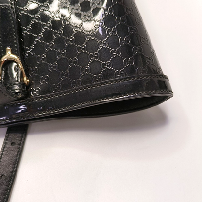 GUCCI Microguccissima Black Patent Leather Monogram Embossed Single Shoulder Bag Handbag Golden hardware-(SKU)-958985307