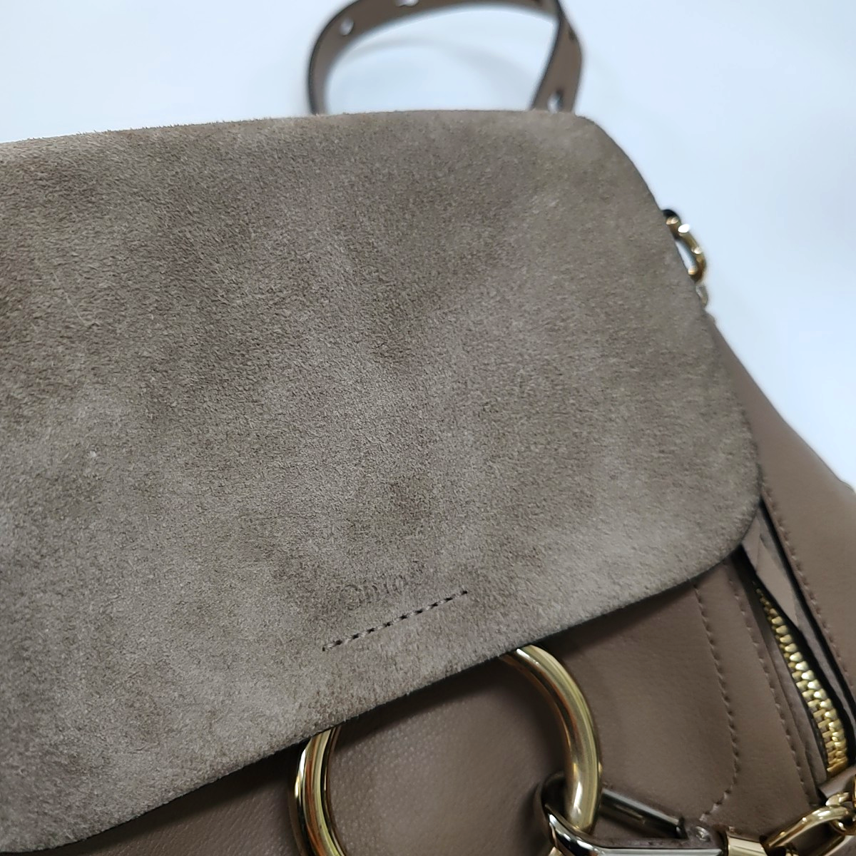 Chloé Faye Gray cowhide backpack Golden hardware shoulder straps-(SKU)-959392600