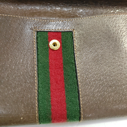 GUCCI Brown Leather Striped Strap Handbag Golden hardware-(SKU)-937184977