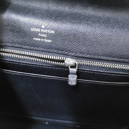 LOUIS VUITTON SELENGA Black Leather Clutch Handbag Silver Hardware-(SKU)-960473298