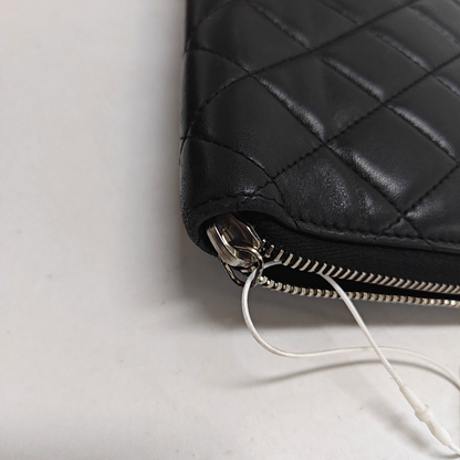 CHANEL Black sheepskin diamond quilted handbag Silver Hardware 15nan-(SKU)-949359055