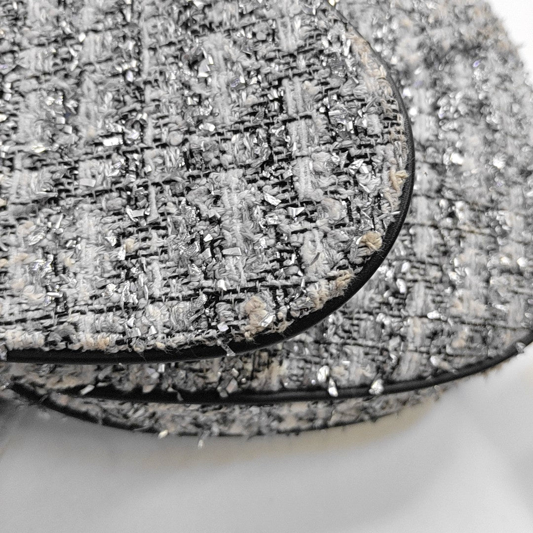 DIOR Saddle silver wool Cannage pattern saddle bag, shoulder bag, crossbody bag, handbag with silver hardware and 2 detachable straps-(SKU)-967667000