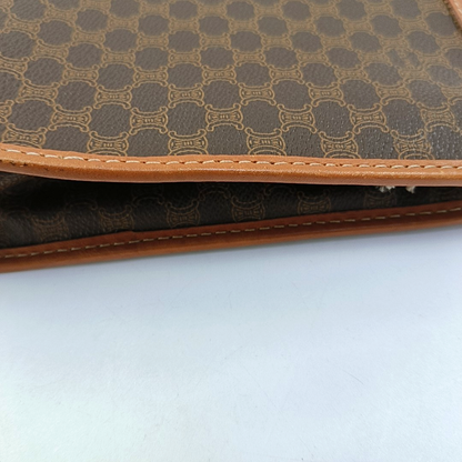 CELINE MACADAM CLUTCHES Brown Coated Canvas Triumph Single Shoulder Bag Handbag Golden hardware-(SKU)-959775760