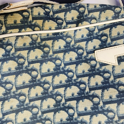 DIOR Dark Blue Coated Canvas Monogram Crossbody Shoulder Bag Silver Hardware-(SKU)-957328406