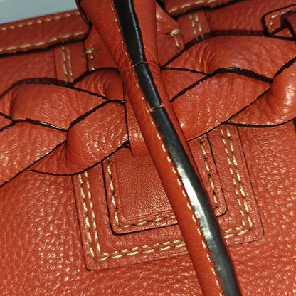 COACH HAMPTON Watermelon Red Calf Leather Fringe Weave Handbag Silver Hardware-(SKU)-928565147