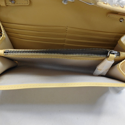 PINKO Love Evolution Small size Yellow Leather Stud Crossbody Single Shoulder Bag Clutch Golden Silver Hardware Removable shoulder strap-(SKU)-944690320