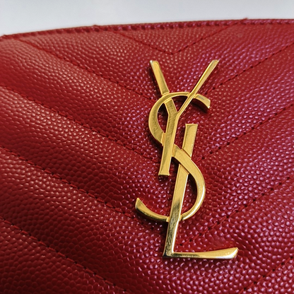 YSL MONOGRAM 红色牛皮绗缝V纹钱包 Golden hardware-(SKU)-956982328
