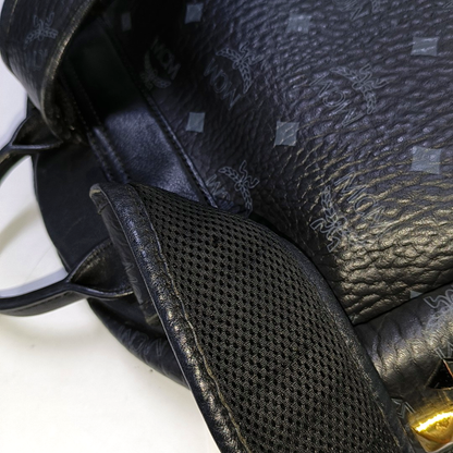 MCM STARK  Small size Black Coated Canvas Monogram Studs Backpack Golden hardware-(SKU)-942517154