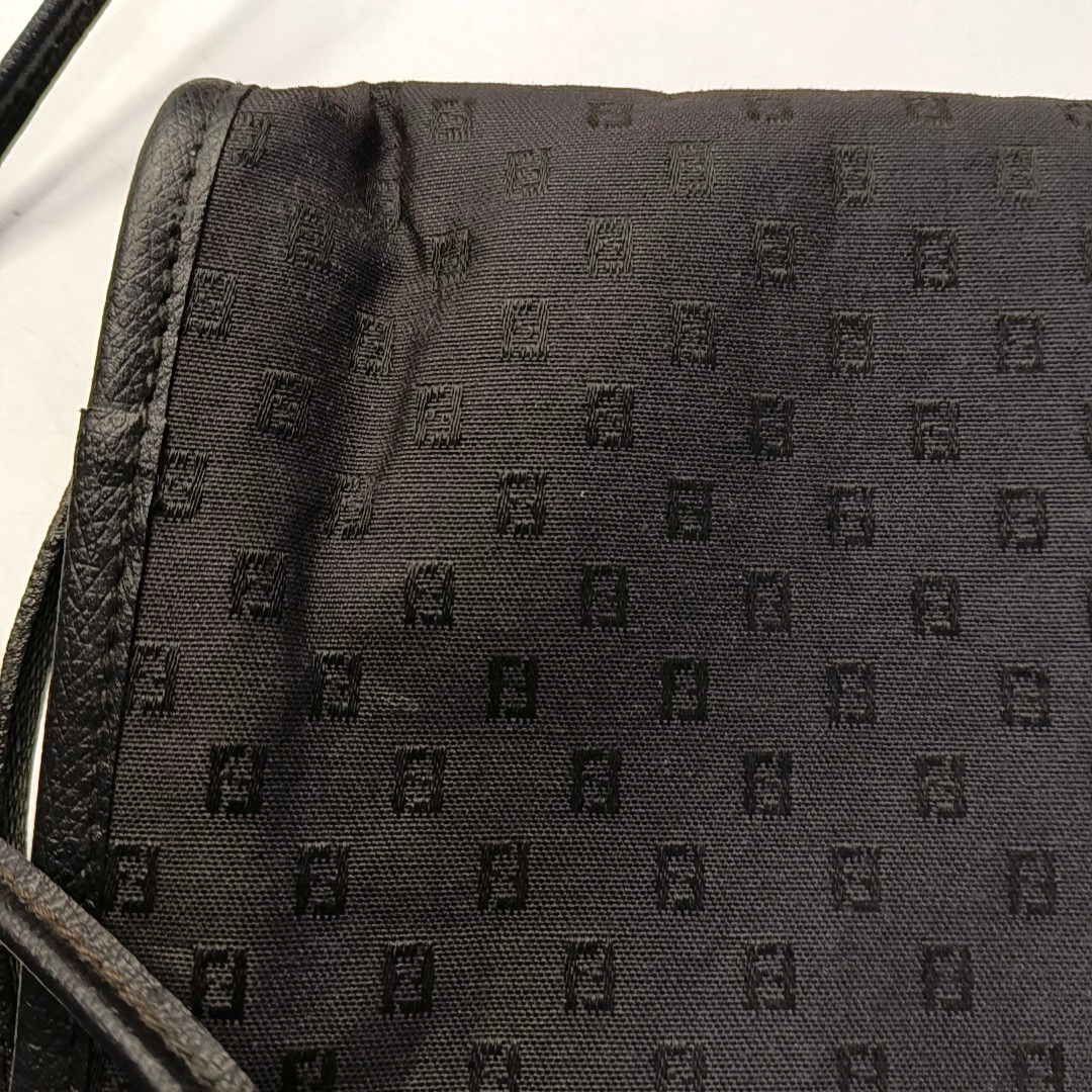 FENDI Black织物双F提花斜挎包 Silver Hardware-(SKU)-946021807