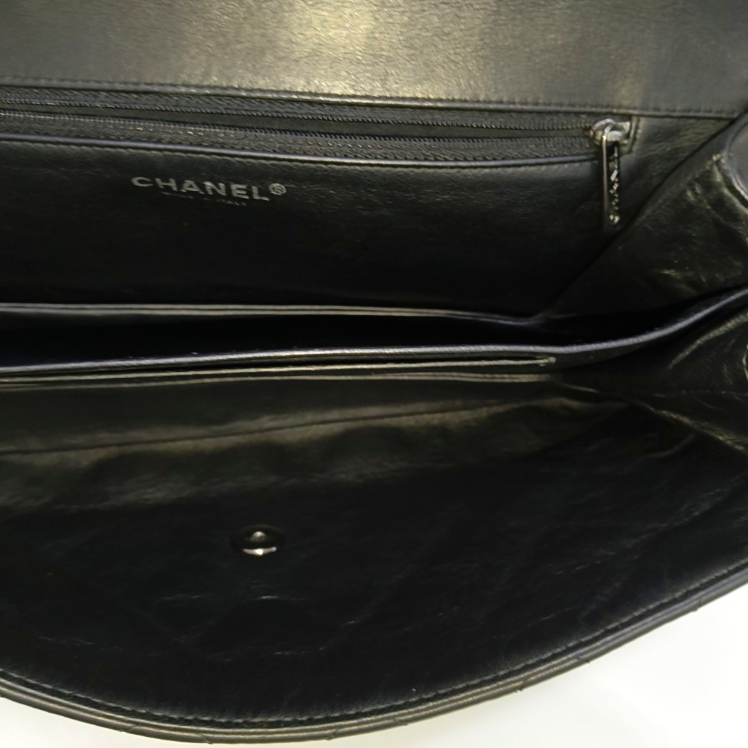 CHANEL BOY CHANEL Black Lamb Skin Quilted Single Shoulder Bag with Silver Hardware, 16 Clasp-(SKU)-961049514