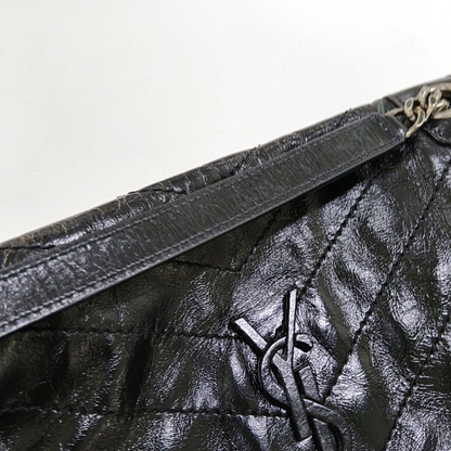 YSL NIKI Medium Black Leather Quilted V-Shape Shoulder Bag Black Ruthenium Hardware-(SKU)-964795296