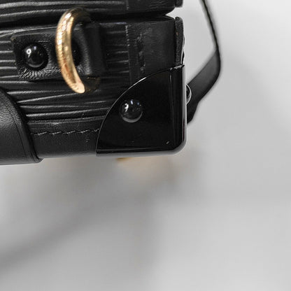 LOUIS VUITTON PETITE MALLE Black EPI Calfskin Water Ripple Pattern Crossbody Shoulder Bag Gold Hardware Removable Shoulder Strap-(SKU)-968078089