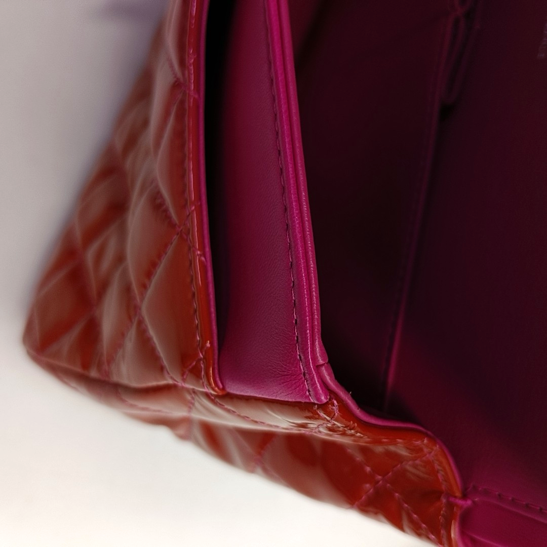 CHANEL CLASSIC FLAP Orange Patent Leather Quilted Crossbody Shoulder Bag with Silver Hardware, 14K-(SKU)-959565194