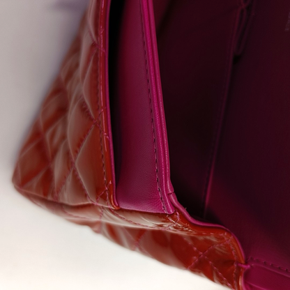 CHANEL CLASSIC FLAP Orange Patent Leather Quilted Crossbody Shoulder Bag with Silver Hardware, 14K-(SKU)-959565194