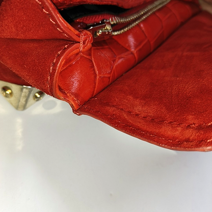 Alexander Wang Marion Orange-red suede rivet crocodile-pattern shoulder bag/crossbody bag Golden hardware Removable shoulder strap-(SKU)-928445182