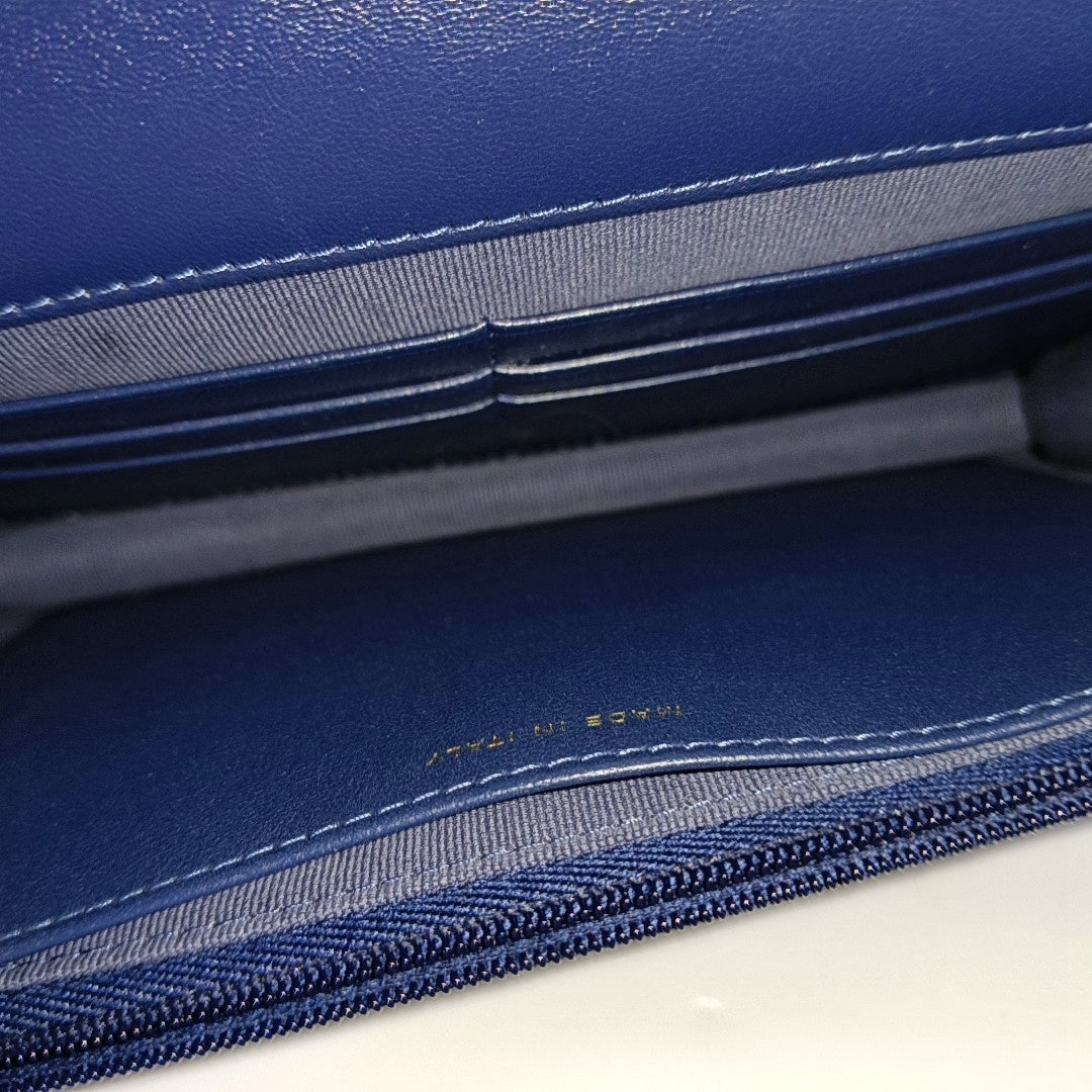 CHANEL 24B Dark Blue Lamb Skin Diamond Quilted Shoulder Bag Crossbody Bag Golden Hardware-(SKU)-965304712