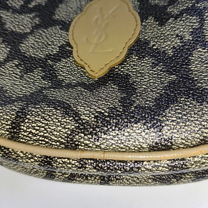 YSL Grey Coated Canvas Animal Print Crossbody Bag Single Shoulder Bag Black hardware-(SKU)-935282127