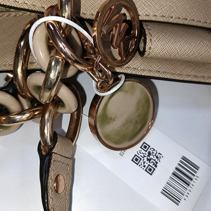 MICHAEL KORS Cynthia Medium size Champagne Leather Stamped Single Shoulder Bag Handbag Crossbody Bag Rose Gold Hardware Removable shoulder strap-(SKU)-939079795